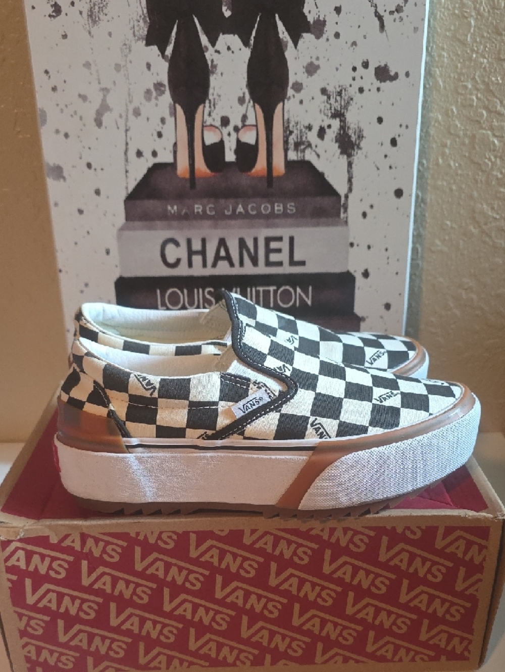 Vans Women's Checkerboard Slip-On Sneakers - Black & White - Picture 5 of 9